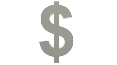 Beyaz arkaplan ile izole edilmiş gri dolar işareti simgesi. 3d izole illüstrasyon, iş, yönetim, risk, para, para, büyüme, bankacılık, banka, finans, sembol.