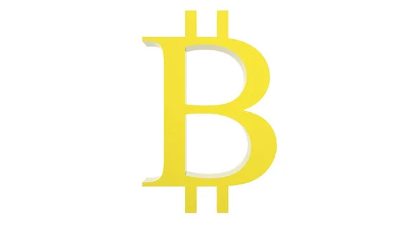 Ícone Sinal Ouro Bitcoin Amarelo Isolado Com Fundo Branco Renderizar — Fotografia de Stock