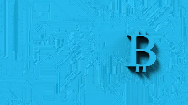 Azure Bitcoin Cyan Tecken Ikon Isolerad Med Färg Bakgrund Render — Stockfoto