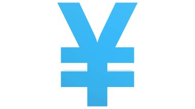 Beyaz zemin ile izole edilmiş mavi yen altın işaret simgesi. 3d izole illüstrasyon, iş, yönetim, risk, para, para, büyüme, bankacılık, banka, finans, sembol.