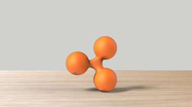 Ahşap masa beyaz arka planında turuncu Xrp altın rengi simge. 3D izole resimleme, kripto para, kripto, iş, yönetim, risk, para, büyüme, bankacılık, banka, finans, sembol.