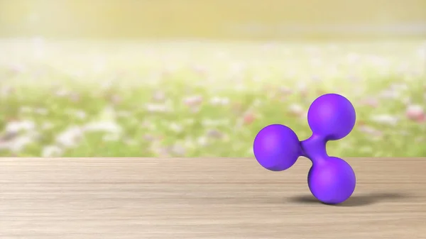 Violeta Xrp Ondulación Icono Signo Oro Campo Borroso Flores Renderizar — Foto de Stock