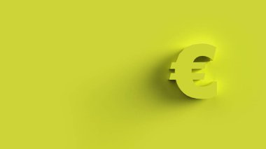 Sarı arkaplan ile izole edilmiş Euro işareti. 3d izole illüstrasyon, iş, yönetim, risk, para, para, büyüme, bankacılık, banka, finans, sembol.