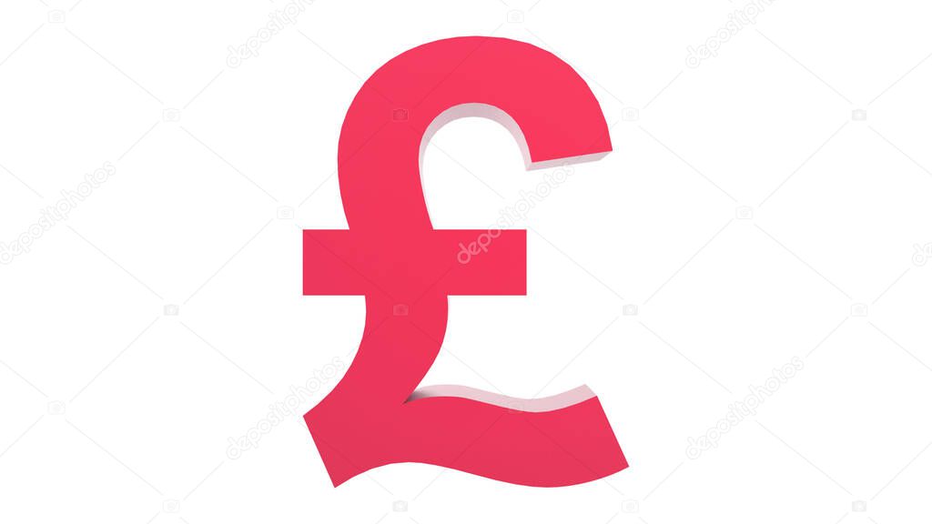 Red Pound sterling lira gold sign icon Isolated with white background. 3d render isolated illustration, business, managment, risk, money, cash, growth, banking, bank, finance, symbol.