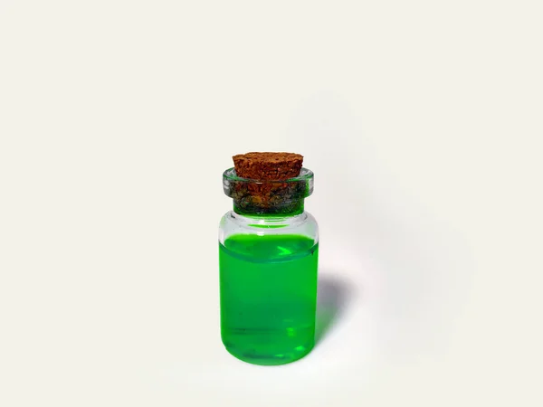 Poción Con Líquido Verde Set Alquimia Con Matraz Pequeña Botella — Foto de Stock