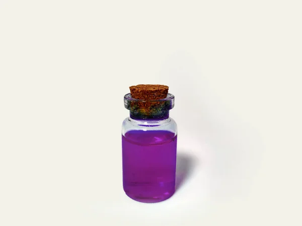 Potion Violet Liquid Alchemy Set Flask Small Glass Bottle Colored — Stock Photo, Image