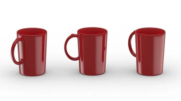 Mug Rouge Mock Isolé Sur Fond Blanc Clair Coupe Illustration — Photo