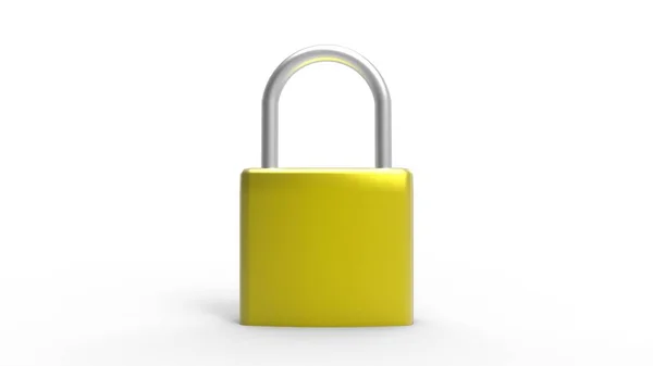 パッドロック白い背景に金属の単語 ロック とHd 4Kの黄金の黄色の金属南京錠 オンラインセキュリティ 個人的なプライバシー条件 3Dレンダリング分離図 — ストック写真