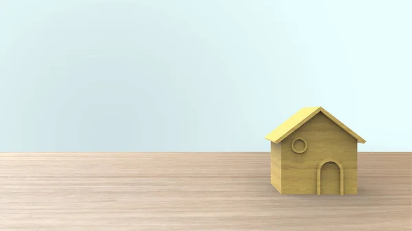 Holz Home Shape Weiß Auf Holztisch Und Copyspace Für Ihren — Stockfoto
