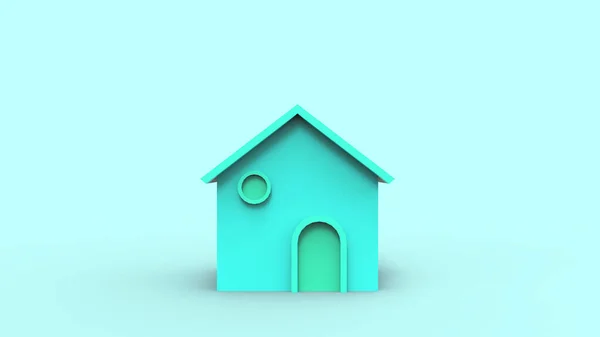 Pequena Casa Azul Com Fundo Azul Claro Venda Casas Para — Fotografia de Stock