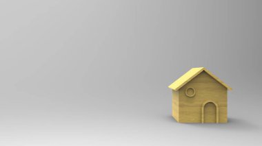 Gri beyaz arka planda ahşap 3D ev şekli ve metin için telif alanı. Fikir evi konsepti. Görüntü izole edicisi.