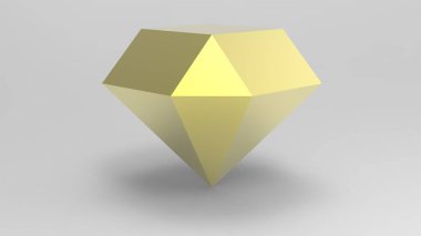 Sarı elmas şeffaf mücevher kristal 3D açık mavi elmas ve açık gri arka planda koyu renk. resimleme izole edildi. Metinleriniz için kopyalanmış basit çoklu model