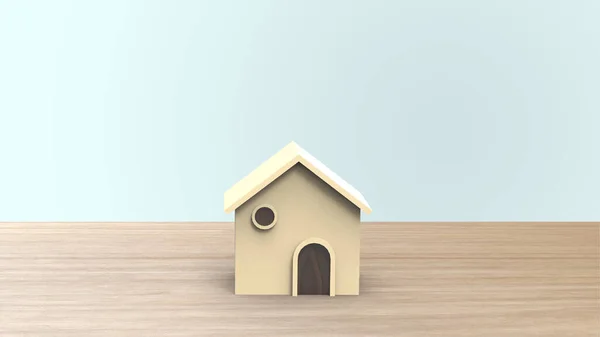 Holz Home Shape Weiß Auf Holztisch Und Copyspace Für Ihren — Stockfoto