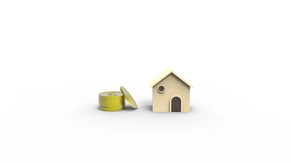 Wooden Home Shape 동전은 당신의 텍스트를 공간을 쌓습니다 개념적 힘으로 — 스톡 사진