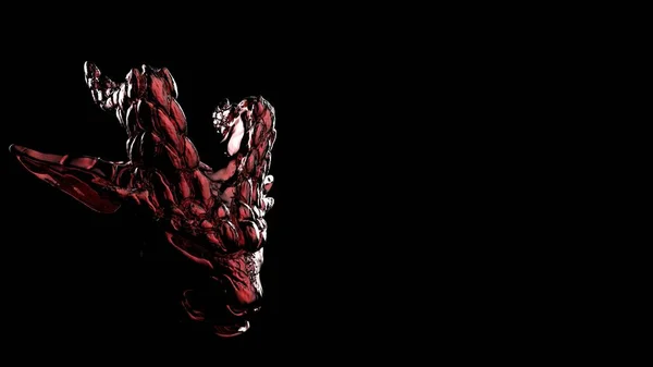 Renderizar Dragão Diabo Wyvern Metal Vermelho Com Chifre Fundo Preto — Fotografia de Stock