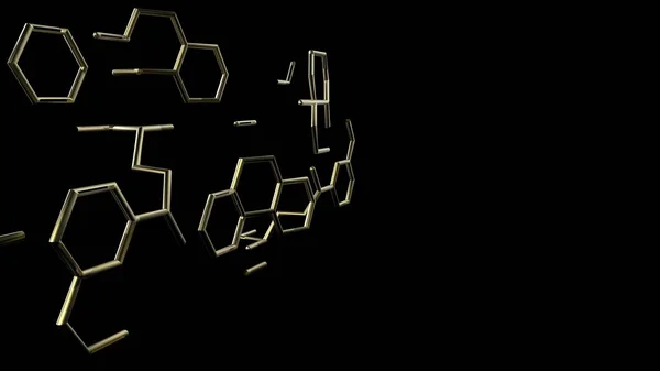 Goldmetall Sechsecke Auf Schwarzem Hintergrund Structure Molekül Kommunikation Dna Atom — Stockfoto