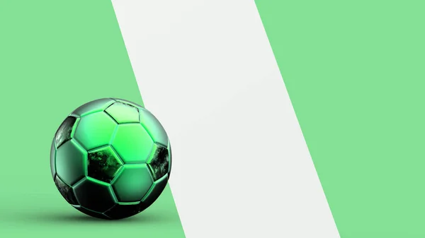 尼日利亚国旗 带有金属足球 国家足球旗帜 世界杯足球赛 欧洲足球 美洲和非洲足球锦标赛 3D背景图片 — 图库照片
