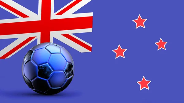 Σημαία Της Νέας Ζηλανδίας Μεταλλική Μπάλα Ποδοσφαίρου Εθνική Σημαία Ποδοσφαίρου — Φωτογραφία Αρχείου
