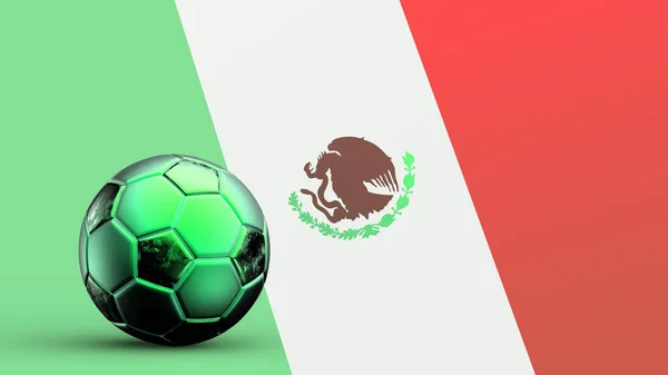 金属サッカーボール ナショナルサッカーフラグ サッカーワールドカップ サッカーヨーロッパサッカー アメリカとアフリカの選手権 3DレンダリングバックグラウンドHdイラストとメキシコの旗 — ストック写真