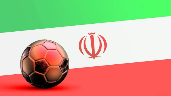 Flag of Iran with metal soccer ball, national soccer flag, soccer world cup, football european soccer, american and african championship, 3d render background hd illustration