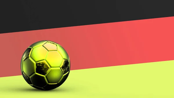 金属サッカーボール ナショナルサッカーフラグ サッカーワールドカップ サッカーヨーロッパサッカー アメリカとアフリカの選手権 3DレンダリングバックグラウンドHdイラストとドイツの旗 — ストック写真