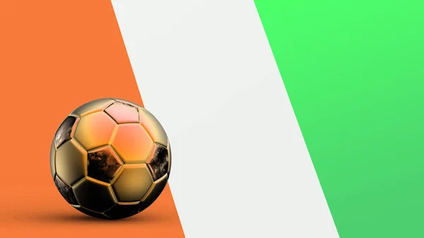 Flag of Ivory Coast with metal soccer ball, national soccer flag, soccer world cup, football european soccer, american and african championship, 3d render background hd illustration