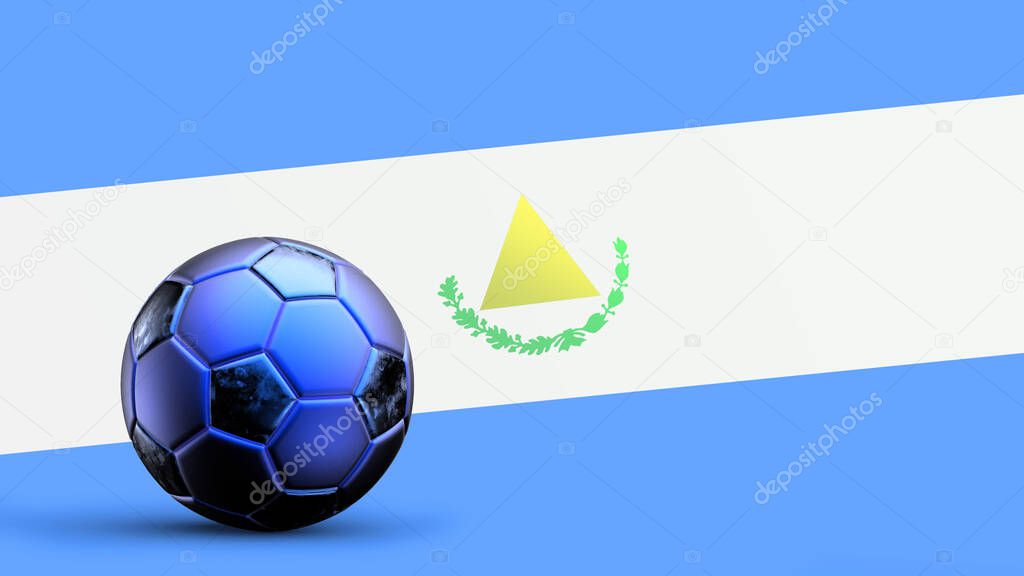 Flag of el Salvador with metal soccer ball, national soccer flag, soccer world cup, football european soccer, american and african championship, 3d render background hd illustration