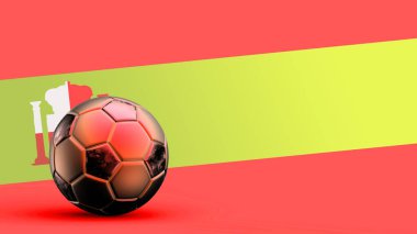 Metal futbol topu, milli futbol bayrağı, futbol dünya kupası, futbol Avrupa futbolu, Amerikan ve Afrika şampiyonası, 3D görüntü.