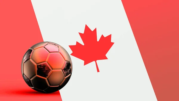 Metal futbol toplu Kanada bayrağı, milli futbol bayrağı, futbol dünya kupası, futbol Avrupa futbolu, Amerikan ve Afrika şampiyonası, 3D görüntü.