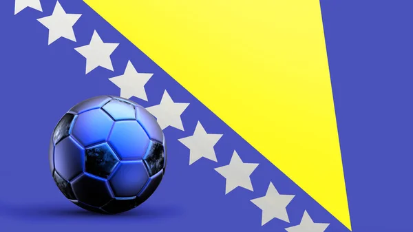 波斯尼亚和黑塞哥维那国旗 带有金属足球 国家足球旗 足球世界杯 欧洲足球 美洲和非洲足球锦标赛 3D渲染背景图片 — 图库照片