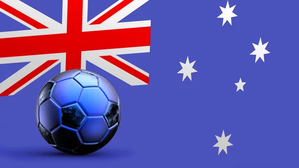 Flag of Australia with metal soccer ball, national soccer flag, soccer world cup, football european soccer, american and african championship, 3d render background hd illustration