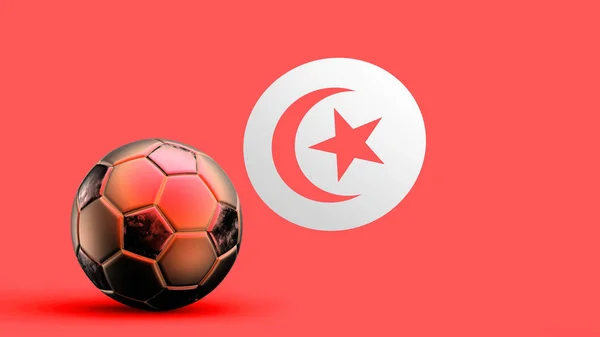 金属サッカーボールとチュニジアのフラグ ナショナルサッカーフラグ サッカー世界カップ サッカーヨーロッパサッカー アメリカとアフリカの選手権 3Dレンダリングの背景Hdイラスト — ストック写真