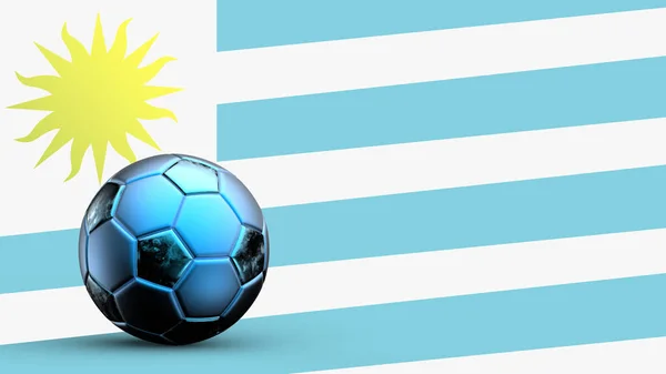 金属サッカーボール ナショナルサッカーフラグ サッカーワールドカップ サッカーヨーロッパサッカー アメリカとアフリカの選手権 3DレンダリングバックグラウンドHdイラストとウルグアイの旗 — ストック写真