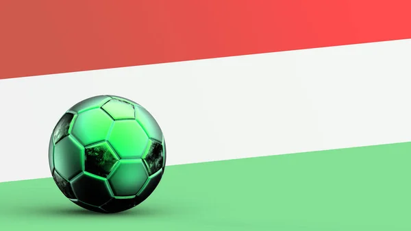 金属サッカーボール 国立サッカーフラグ サッカーワールドカップ サッカーヨーロッパサッカー アメリカとアフリカの選手権 3DレンダリングバックグラウンドHdイラストとハンガリーの旗 — ストック写真