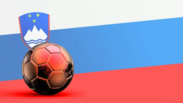 金属サッカーボール ナショナルサッカーフラグ サッカーワールドカップ サッカーヨーロッパサッカー アメリカとアフリカの選手権でスロベニアのフラグ 3Dレンダリングの背景Hdイラスト — ストック写真