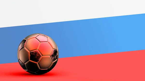 Flag of Russia with metal soccer ball, national soccer flag, soccer world cup, football european soccer, american and african championship, 3d render background hd illustration