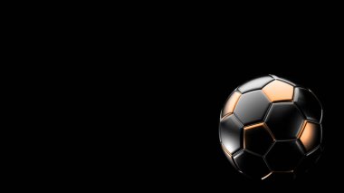 Siyah arka planda izole edilmiş turuncu ve siyah futbol topu. Football 3d yanıltmaca.