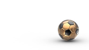 Beyaz arka planda izole edilmiş turuncu ve siyah futbol topu. Football 3d yanıltmaca.