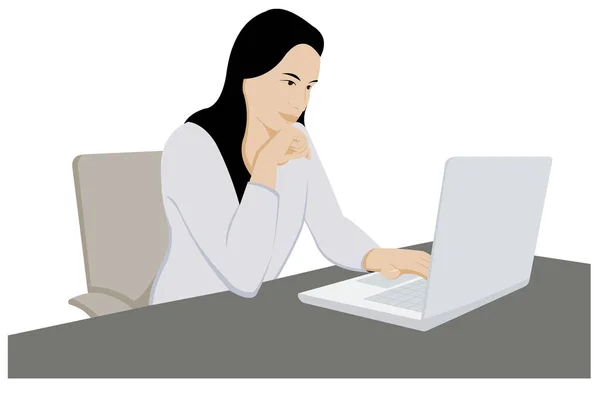 Woman at the computer sitting cartoon