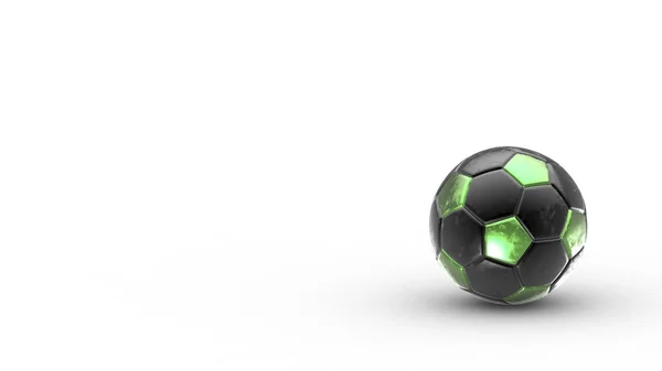 Pallone Calcio Metallo Verde Nero Isolato Sfondo Bianco Calcio Rendering — Foto Stock