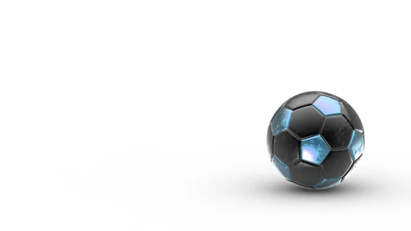 Pallone Calcio Metallo Blu Nero Isolato Sfondo Bianco Calcio Rendering — Foto Stock