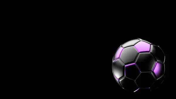 Μωβ Και Μαύρη Μπάλα Ποδοσφαίρου Μέταλλο Απομονώνονται Μαύρο Φόντο Ποδόσφαιρο — Φωτογραφία Αρχείου