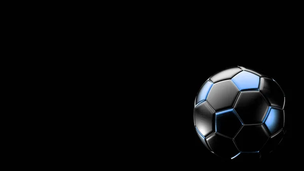 Bola Metal Futebol Azul Preto Isolado Fundo Preto Futebol Renderizar — Fotografia de Stock