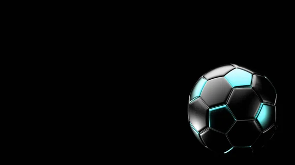 Azure Black Soccer Metal Ball Isolated Black Background Football Render — Stock Photo, Image