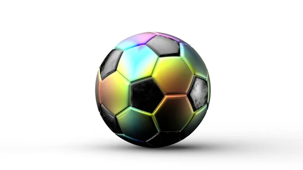 彩虹色足球金属球隔离在白光背景下 足球3D渲染 — 图库照片