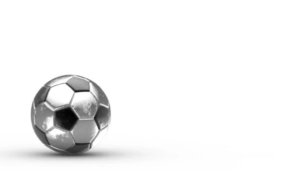 Γκρι Μπάλα Ποδοσφαίρου Μέταλλο Ασήμι Μπάλα Απομονώνονται Μαύρο Φόντο Ποδόσφαιρο — Φωτογραφία Αρχείου