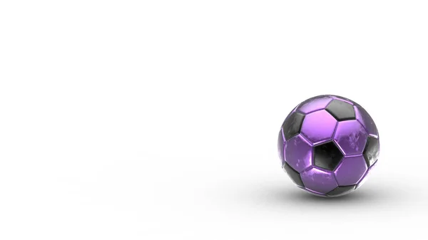 Μωβ Και Μαύρη Μπάλα Ποδοσφαίρου Μέταλλο Απομονώνονται Λευκό Φόντο Ποδόσφαιρο — Φωτογραφία Αρχείου