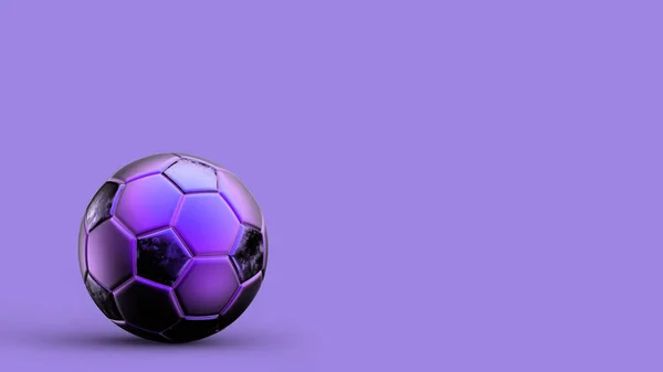 Βιολετί Και Μαύρη Μπάλα Ποδοσφαίρου Μέταλλο Απομονώνονται Έγχρωμο Φόντο Ποδόσφαιρο — Φωτογραφία Αρχείου