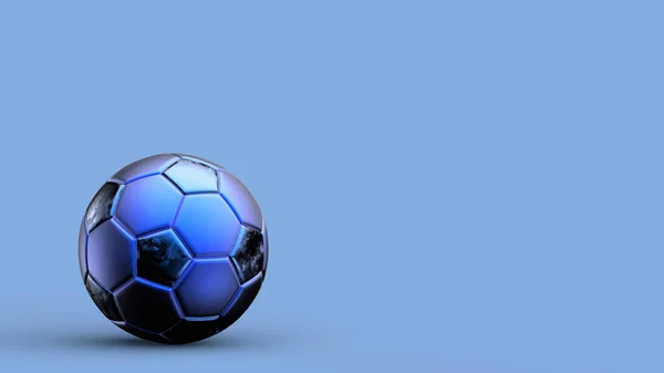 Μπλε Και Μαύρο Μπάλα Ποδοσφαίρου Μέταλλο Απομονώνονται Έγχρωμο Φόντο Ποδόσφαιρο — Φωτογραφία Αρχείου