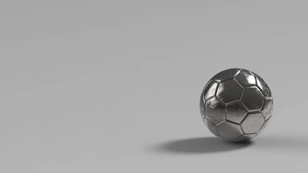 Cinza Bola Futebol Metal Prata Isolado Fundo Preto Futebol Renderizar — Fotografia de Stock